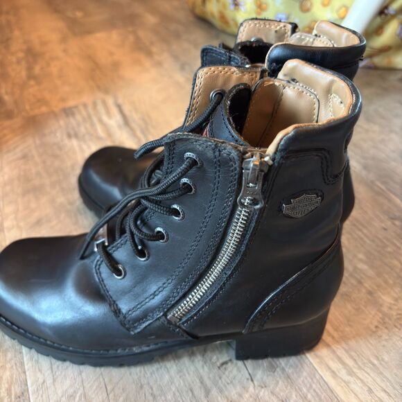 Harley-Davidson Ladies Size 7.5M Black Leather Lace Up Zip Side Motorcycle Boot - Picture 2 of 8